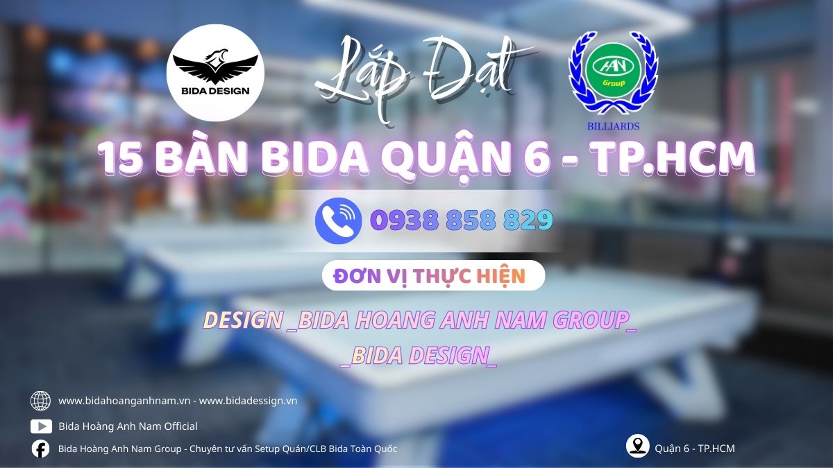 Lắp đặt 15 bàn bida cao cấp tại Trung tâm Quận 6 - TP.HCM
